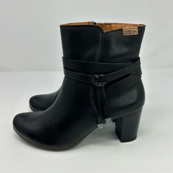 Pikolinos Black Leather Heeled Ankle Booties Size 37 (US 6.5-7) Classic Fall - Picture 7 of 13